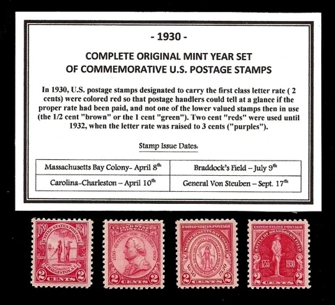 1930 COMPLETE COMMEMORATIVE YEAR SET OF MINT -MNH- VINTAGE U.S. POSTAGE STAMPS Cover