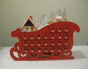 Christmas Advent Calendar ~ 13" x 18" Red Bavarian Sleigh ~ Lights up NIB - Picture 1 of 17