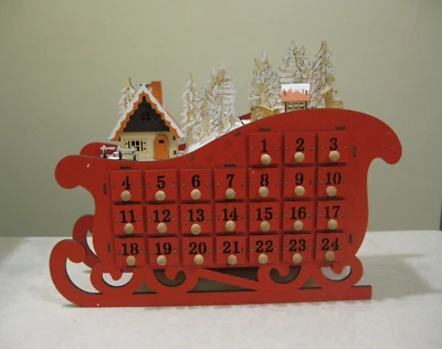 Christmas Advent Calendar ~ 13" x 18" Red Bavarian Sleigh ~ Lights up NIB - Image 1 of 4