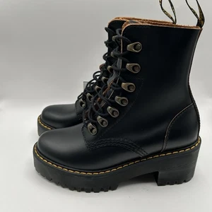 Dr. Martens Leona Plateau Leder Damen Gr. 5 Stiefel schwarz poliert glatt LA004 - Bild 1 von 7