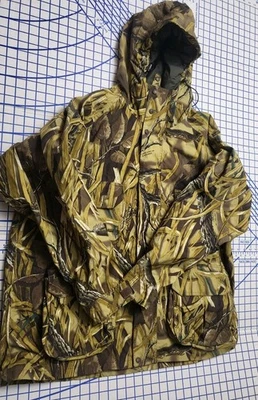 Cabelas Dry-Plus Jacket Sz XL Silent Advantage Wetland 3D Camo Camouflage Hood  - Image 1 of 4