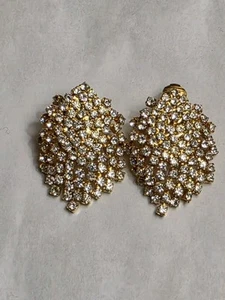 Pendientes vintage de diamantes de imitación cascada cha-cha clip en tono dorado - Imagen 1 de 4