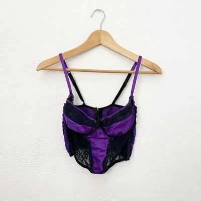 Vintage Valentino Intimo Bustier Años 90 Y2K Púrpura Negro Encaje Ribete Talla 36C Foto 1 de 4