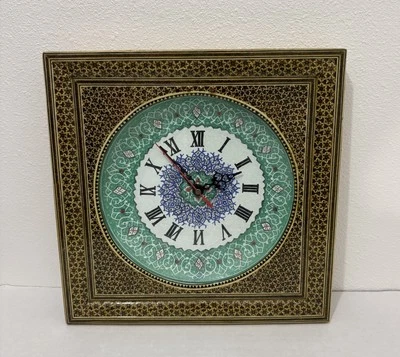 "Reloj de pared persa Khatam Minakari marquetería hecho a mano intrincado 13""x13""" Foto 1 de 3