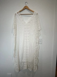 Indigo Thread Co Womens Small White Lace Lined Embroidered Long Dress - Picture 1 of 10