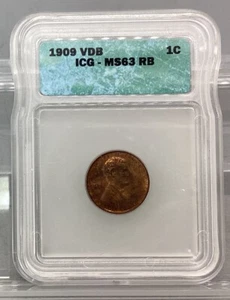 1909 VDB Lincoln Wheat Cent Penny - ICG - MS 63 RB - Picture 1 of 4