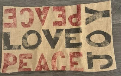 Funda de almohada Pottery Barn arpillera 16" x 26" vacaciones paz amor alegría nueva sin etiquetas Foto 1 de 4