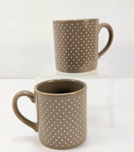 Vtg Set Of 2 GRINDLEY England Coffee Cup Mug Beige TAN Taupe WHITE Polka Dots - Picture 1 of 11