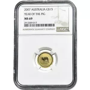 1/10 oz Gold YEAR OF THE PIG Coin 2007 Australia | MS69 - Picture 1 of 2