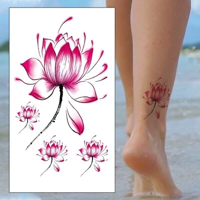 DELUSION TATTOOS Rosa Lotusblumen Temporäres Tattoo - Kleines Set Süß Wasserdicht Damen Kinder