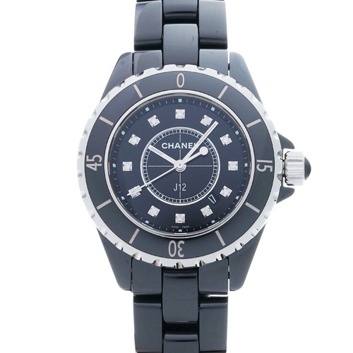 CHANEL J12 1 3 "12P Diamante H1625 Nero Laccato Nero Diamante Orologi Donna...