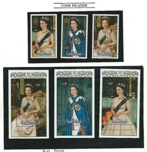 Juego de 1986 de Cook Islands - 60 cumpleaños de la reina (sg 1065/7 y ms1068) sin montar o nunca montada - Imagen 1 de 1