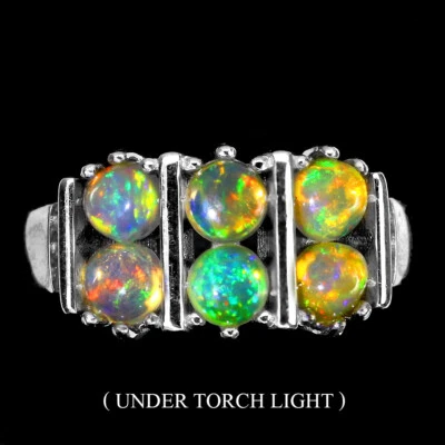 925 Anello Argento Sterling Rotondo Opale di Fuoco 4mm Naturale Gemma Gioielli, - Immagine 1 di 4