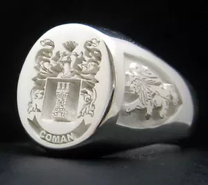 Anillo de sello con escudo de cualquier familia grabado personalizado 14x12 plata maciza 925 - Imagen 1 de 8