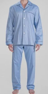 Majestic International Men's Blue Cotton Herringbone Two Piece Pajama Set Size M - Picture 1 of 3