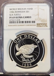 1986 BERMUDA SILVER 1 DOLLAR SEA TURTLE NGC PF 69 ULTRA CAMEO BEAUTIFUL COIN - Picture 1 of 3