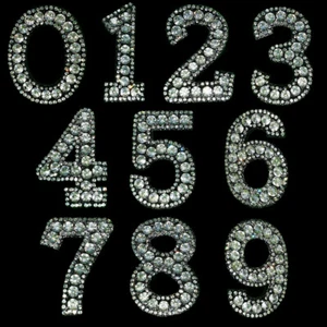 1pc Number Rhinestone Sparkle Bling Embroidered Iron On Patch Applique #1629 - Picture 1 of 11