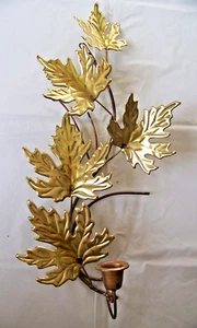 VINTAGE MCM MESSING KUPFER AHORNBLATT WANDLEUCHTER KERZENHALTER - Bild 1 von 5