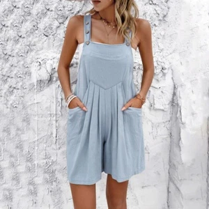 Lady Shorts Overalls Romper Straps Sleeveless Jumpsuit Casual Loose Summer Chic - Picture 1 of 19