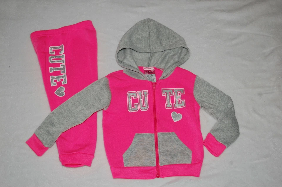 Bebé Niñas Conjunto CALIENTE ROSA Y GRIS "LINDO" Chaqueta Sudadera con Capucha y Pantalones Deportivos 24 MO Foto 1 de 1