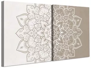 Mandala Decoración de Arte de Pared - Arte de Lienzo Flor de Loto - 2 Piezas Boho Marroquí... - Imagen 1 de 9