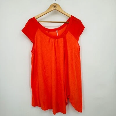 NUEVO CON ETIQUETAS Camiseta Free People Keep it Informal de Lino Grande Naranja Talla Pequeña Asimétrica Foto 1 de 4