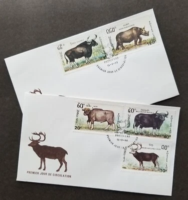 *FREE SHIP Laos Endangered Animal 1990 Ox Cow Buffalo Wildlife Fauna (FDC pair) - Image 1 of 4