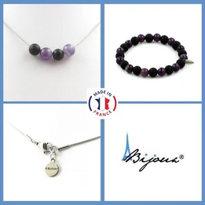 Juego Pulsera Collar 4 Cuentas Amatista + Onyx Negro Mate 8 Mm. Tamaño Custom - Imagen 1 de 5