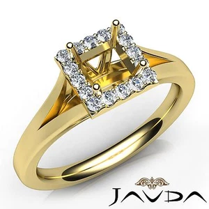 Halo Prong Set Princess Diamond Engagement Semi Mount Ring 14k Yellow Gold 0.2Ct - Picture 1 of 7