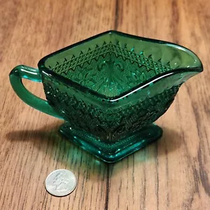 Victorian Dark Green Antique Glass Creamer Inscribed Depression Vintage Dish - Picture 1 of 11