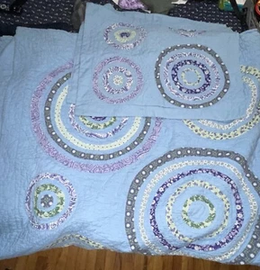 Vtg Armoire Collection KING Quilt Purple Blue Green Patchwork 2 Shams Circles - Picture 1 of 7
