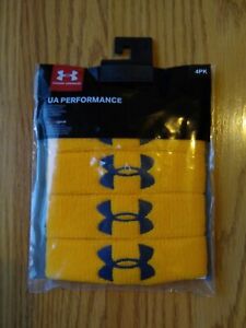 Under Armour 4 Pack Wristbands Yellow Blue UA Performance HeatGear NEW NIP