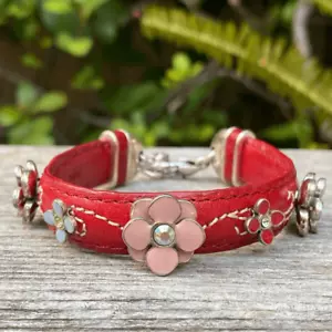 Rare Brighton Red Leather Flower Bracelet. EUC - Picture 1 of 5