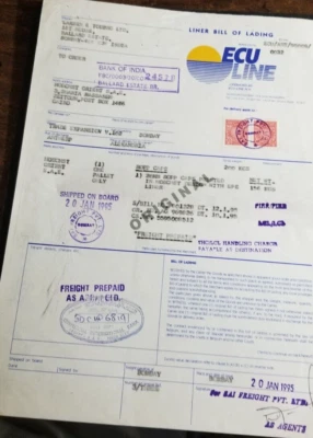 INDIA-Revenue-stamped shipping document(Belgian ship delivering Cargo to Egypt - Image 1 of 2