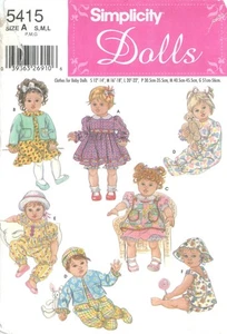 Simplicity 5415 Wardrobe for Baby Dolls in 3 Sizes 12"-14", 16"-18" & 20"-22" UC - Picture 1 of 4