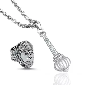 Hanuman Ji Pendant with Gada and Ring Combo – Divine Jewelry Set for Men and boy - Picture 1 of 3