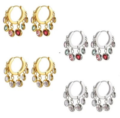 Orecchini a cerchio con zirconi colorati pendenti Donna in acciaio Argento, Oro - Immagine 1 di 4