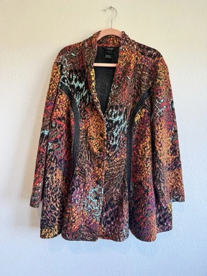 Chaqueta cárdigan tejida Ali Miles para mujer boho artística colorida con botones delanteros 3X Foto 1 de 4