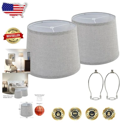 灰色鼓灯罩 2 件套 10 英寸高,天然亚麻,现代风格 — 第 1/4 张图片