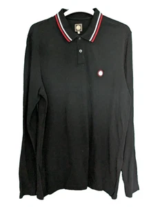 Pretty Green Mens Polo Shirt T Shirt Long Sleeve Black Top Gents UK Size L 'W21 - Picture 1 of 2