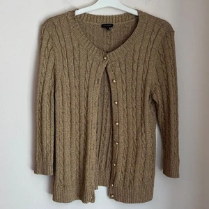 Talbots Gold Metallic Urlaub Zopfmuster Glitzer Cardigan Pullover Damen Large - Bild 1 von 9