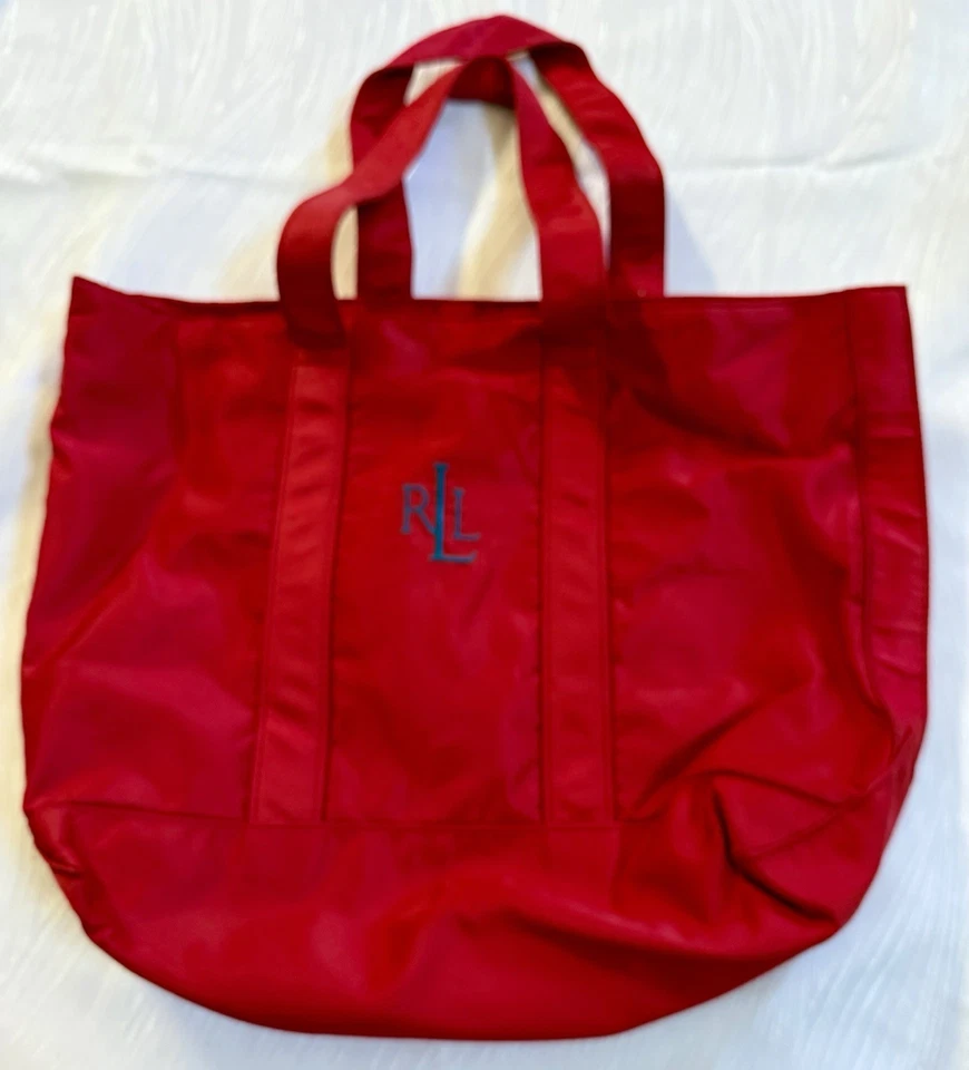 Bolso de Mano Lauren Ralph Lauren Rojo Nylon Logo RLL Gran Tamaño Shopper Preppy Y2K Foto 1 de 4