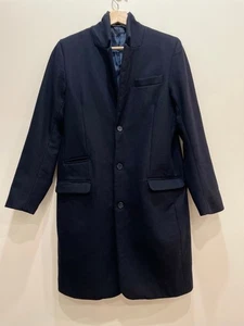 Kirrin Finch Navy Wool Stand Collar Long Coat Jacket M Formal Business Office - Foto 1 di 11