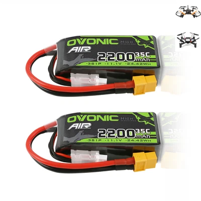 2Pcs OVONIC 11.1V 2200mAh 3S 35C Short LiPo Battery For RC Airplane Heli EDF Jet - Image 1 of 4