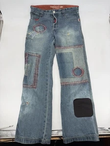 Vintage 2000s Y2K Timezone Inc Patchwork Hand Embroidered Denim Jeans Size 32x32 - Picture 1 of 6