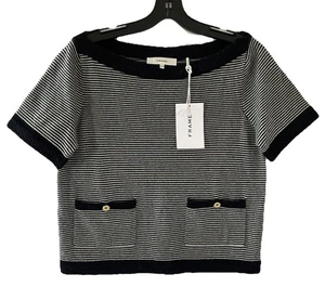 FRAME The Cashmere Boat Neck Top Navy Ivory Top NWT Reg $448 Small - Picture 1 of 3