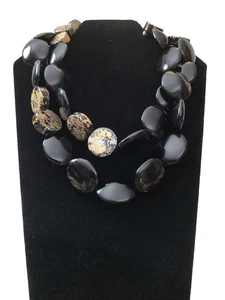 Collar Chicos Statement Cuentas Gruesas Negro y Dorado 42" Extra Largo Firmado - Imagen 1 de 9