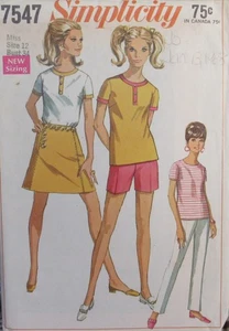 VTG 60s Simplicity 7547 Womens 12 SUMMER SEPARATES Skirt Top Shorts Pant Pattern - Picture 1 of 2