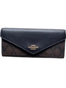 Coach Slim Envelope Wallet in Signature Brown Black Style 3034 - Picture 1 of 7