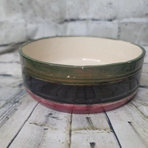 Cerámica artística hecha a mano firmada PW 93 roja negra/azul verde Appx 7 x 2,5 pulgadas - Imagen 1 de 7